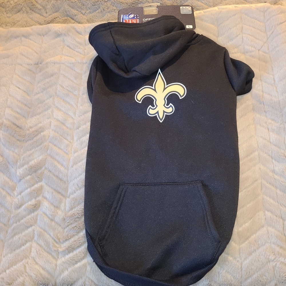 NFL Black and Gold Dog Hoodie with Fleur-de-Lis Size L